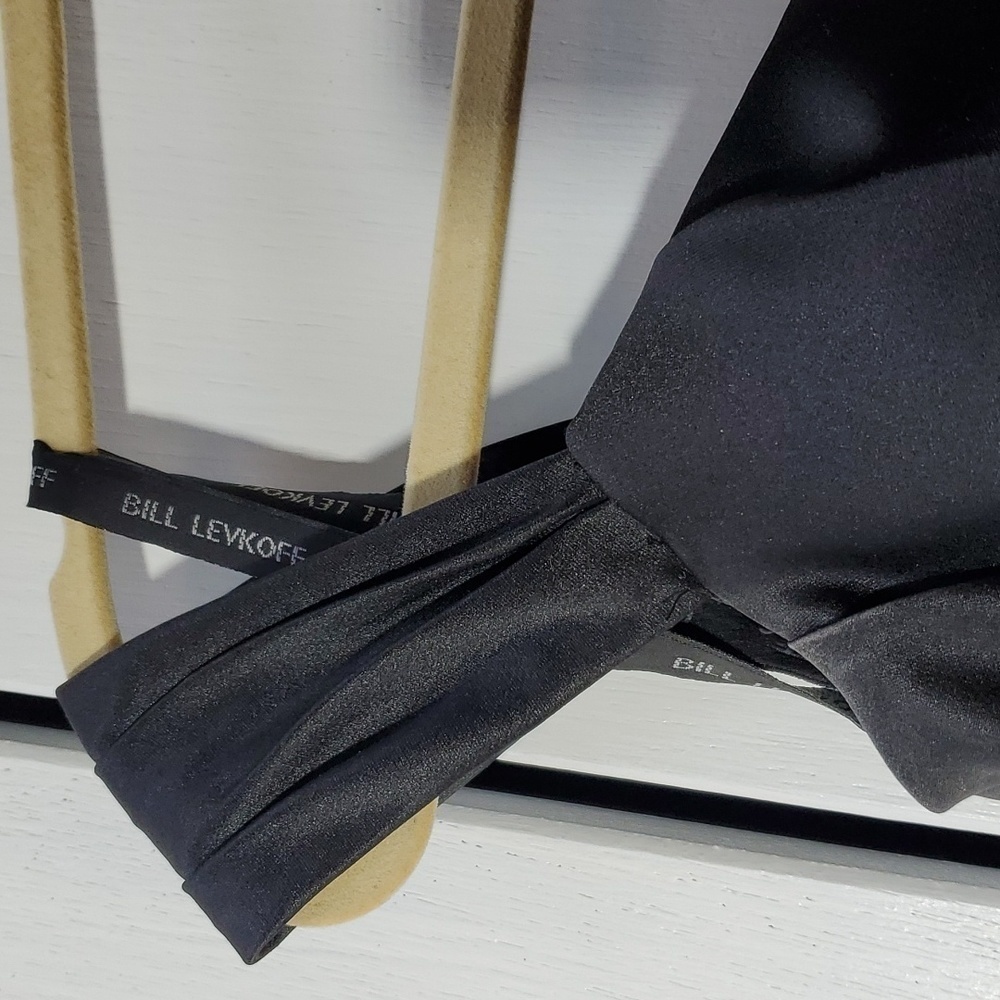Bill Levkoff- Womens Black Satin Ruched Pleated LBD Mini Dress Chic Sz.6 - Picture 4 of 10